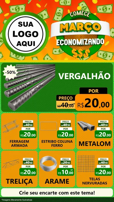 Modelo de Rede Social para Stories com o tema Comece Março Economizando para Ferragens