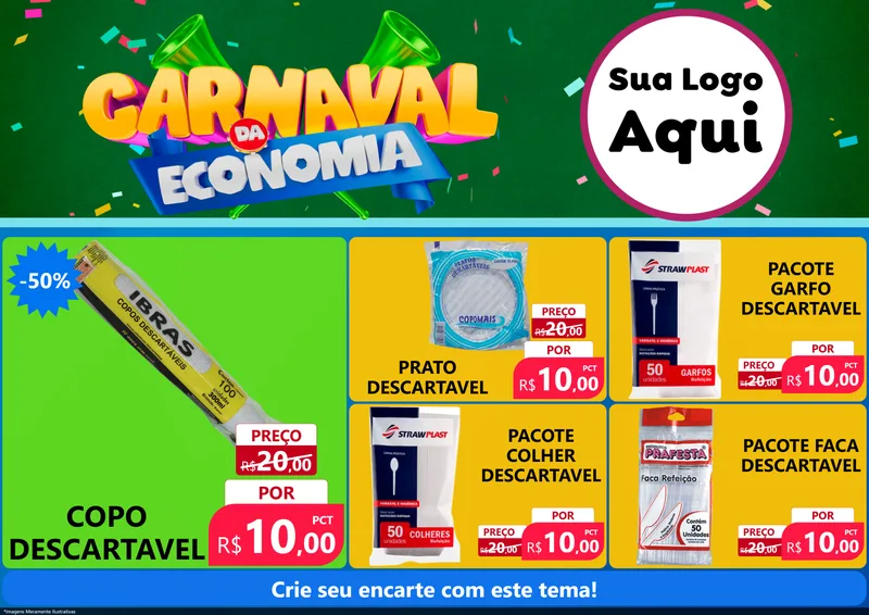 Modelo de Encarte para Encarte A4 Horizontal com o tema Carnaval da Economia para Embalagens