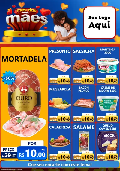 Modelo de Encarte para Encarte A4 Vertical com o tema Mês das Mães para Frios e Laticínios