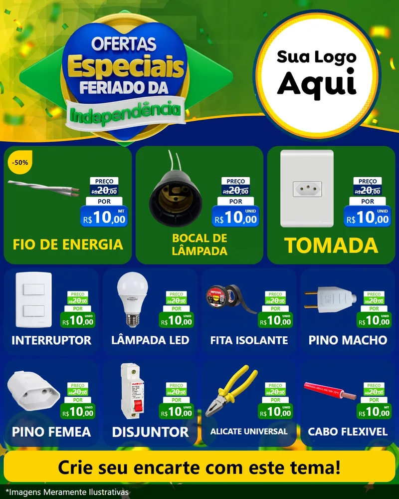 Modelo de Rede Social para Feed Instagram com o tema Ofertas Especiais Feriado da Independência para Materiais Elétricos
