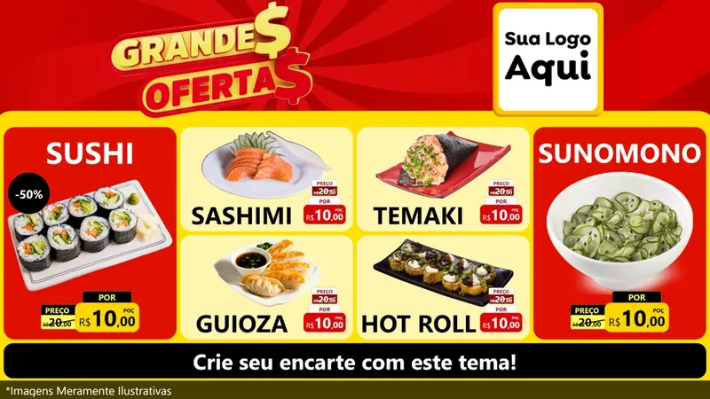 Modelo de TV para TV Horizontal com o tema Grandes Ofertas para Comida japonesa