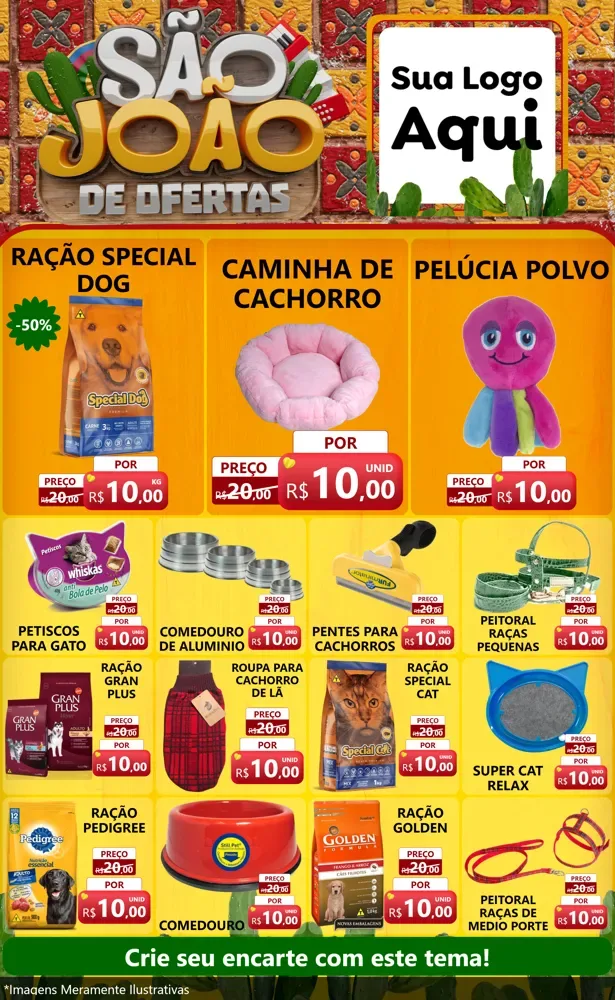 Modelo de Encarte para Encarte Grande com o tema São João de Muitas Ofertas - Junina para Pet Shop