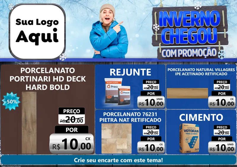 Modelo de Encarte para Encarte A4 Horizontal com o tema Inverno Chegou Com Promoção para Pisos e revestimentos