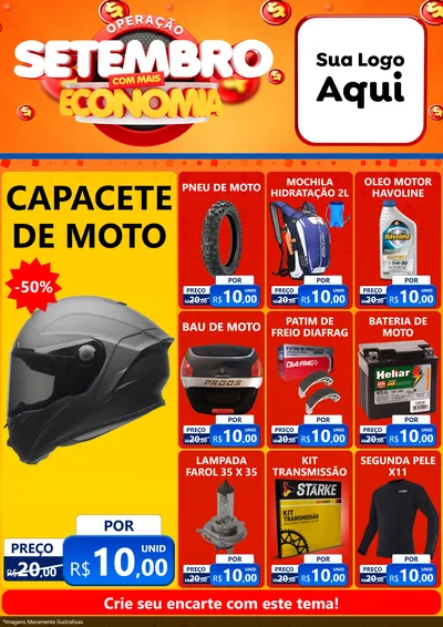 Modelo de Encarte para Encarte A4 Vertical com o tema Operação Setembro Com Muita Economia para Moto peças