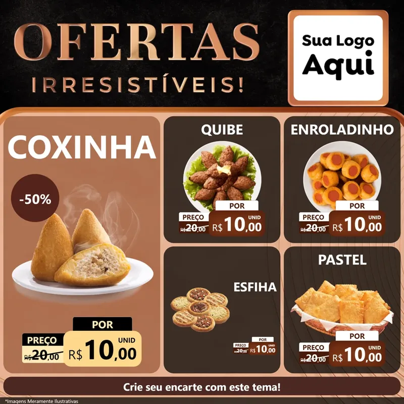 Modelo de Rede Social para Feed Facebook com o tema Ofertas Irresistíveis! para Salgadaria