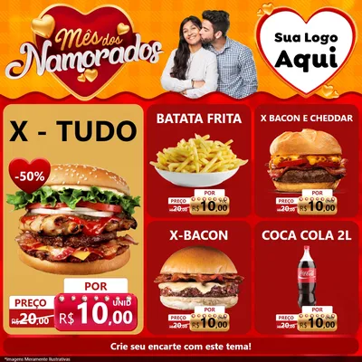 Modelo de Rede Social para Feed Facebook com o tema Mês dos Namorados para Hamburgueria