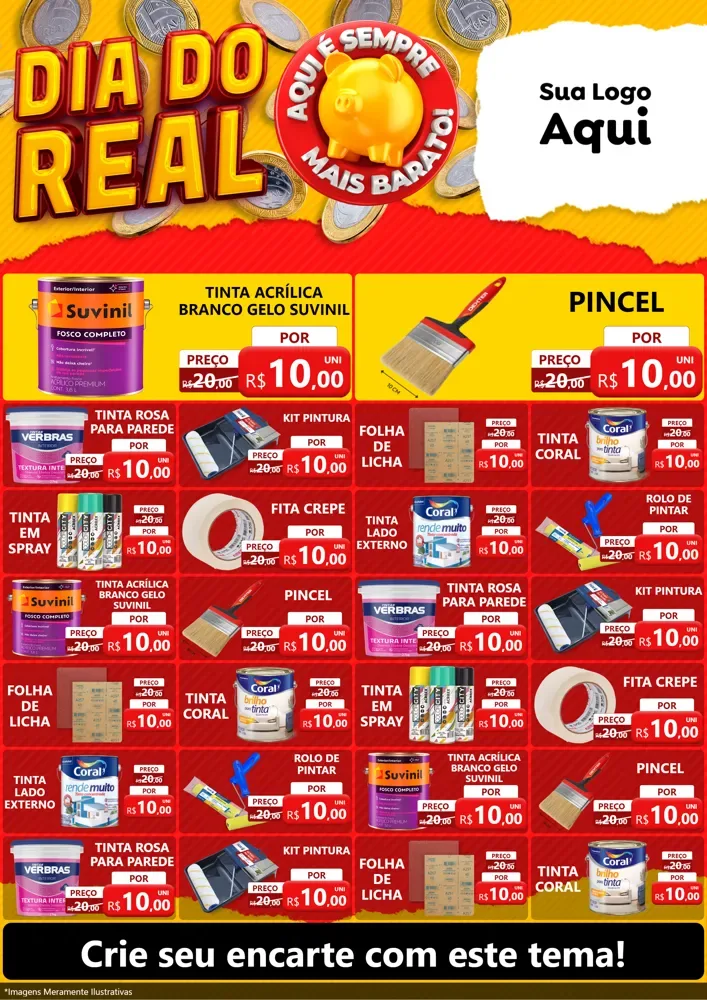 Modelo de Encarte para Encarte A4 Vertical com o tema Dia Do Real para Tintas e Ferramentas