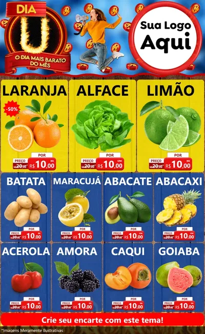 Modelo de Encarte para Encarte Grande com o tema Dia U - O Dia Mais Barato Do Mês para Hortifrúti