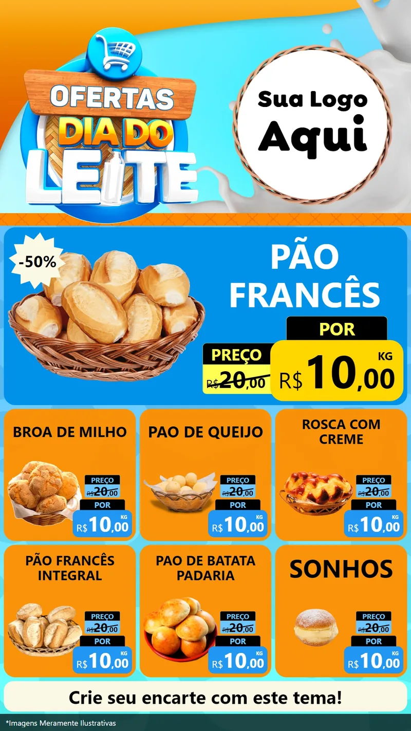 Modelo de Rede Social para Stories com o tema Ofertas Dia do Leite para Padaria