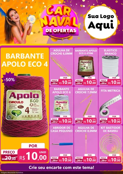 Modelo de Encarte para Encarte A4 Vertical com o tema Carnaval de Ofertas para Armarinho e Aviamentos