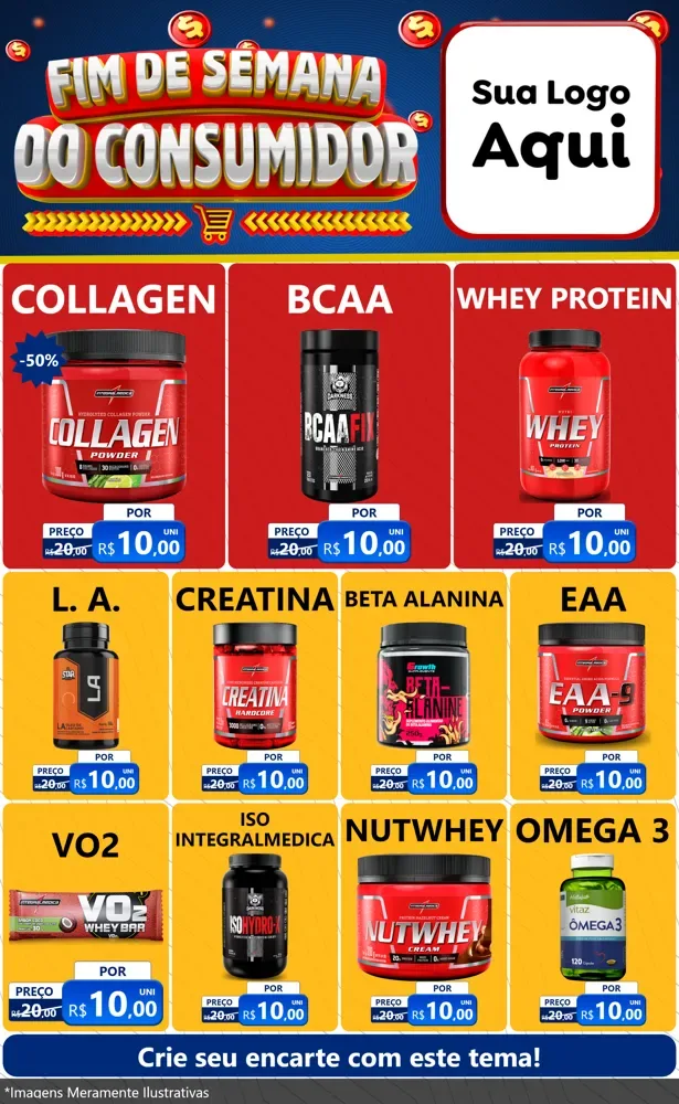 Modelo de Encarte para Encarte Grande com o tema Fim de Semana do Consumidor para Suplementos alimentares
