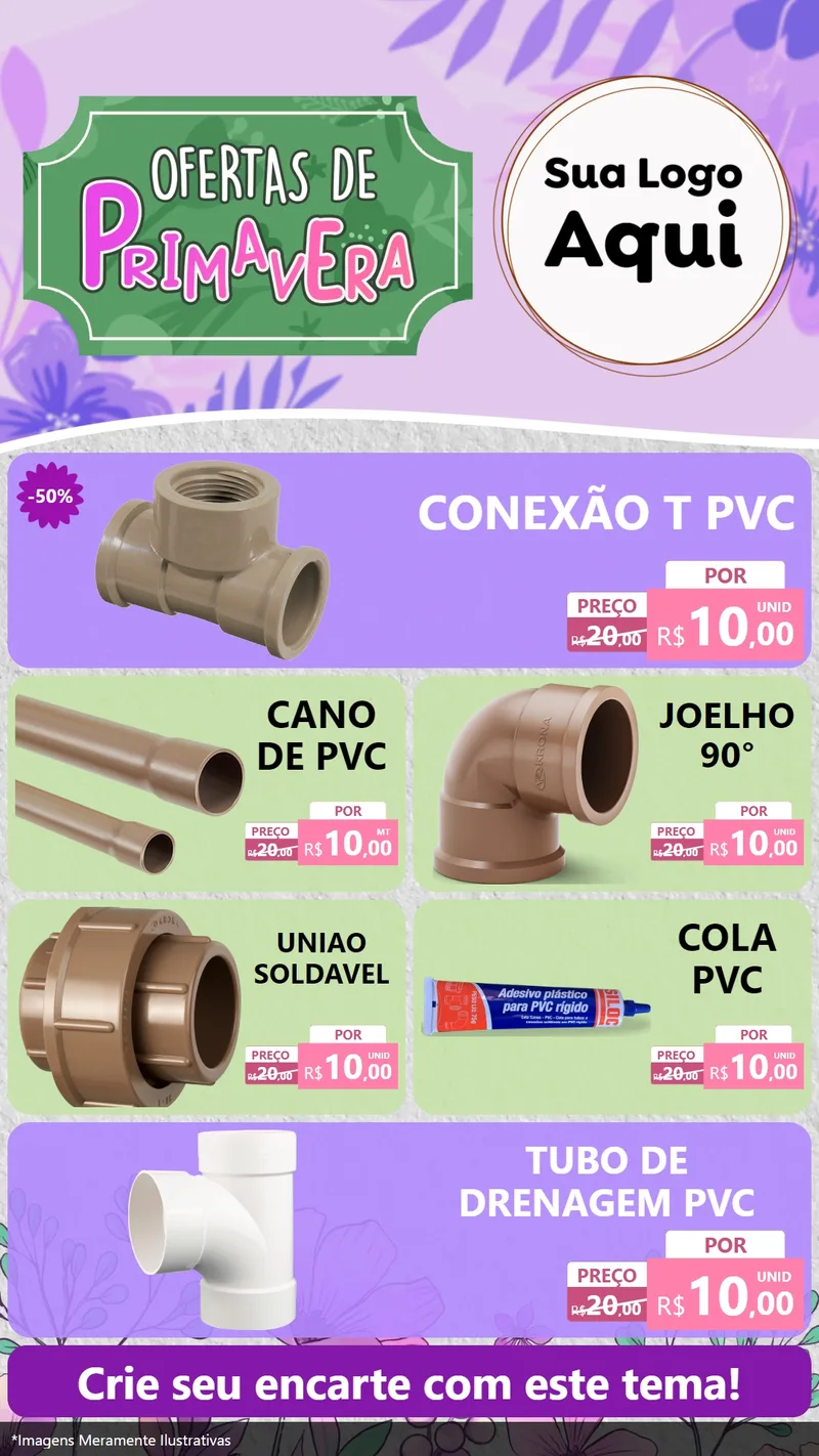 Modelo de TV para TV Vertical com o tema Ofertas de Primavera para Tubos e conexões