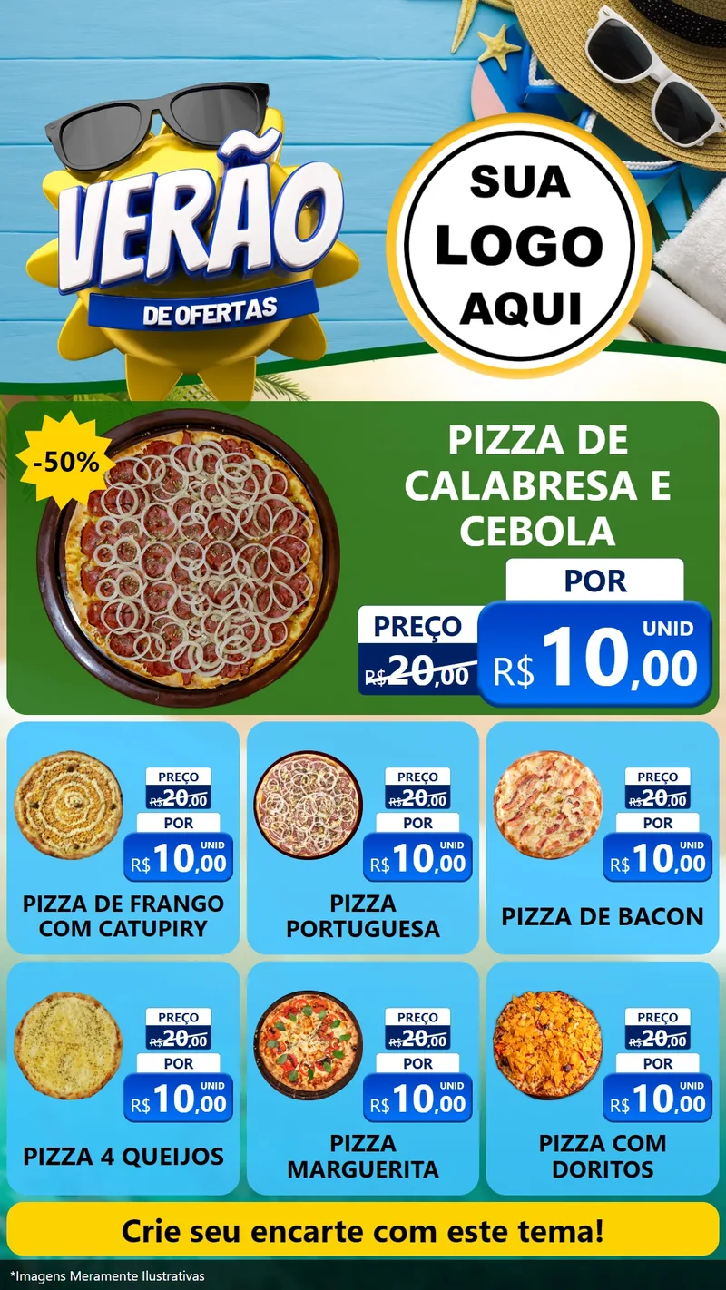 Modelo de Rede Social para Stories com o tema Verão de Ofertas para Pizzaria