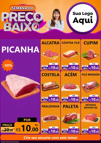 Modelo de Encarte para Encarte A4 Vertical com o tema Semana do Preço Baixo para Açougue