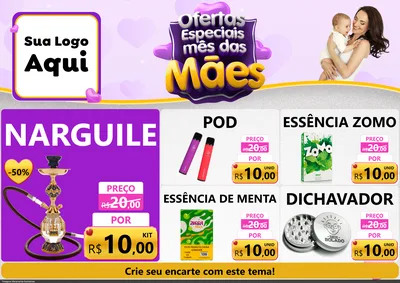 Modelo de Encarte para Encarte A4 Horizontal com o tema Ofertas Especiais - Mês das Mães para Tabacaria
