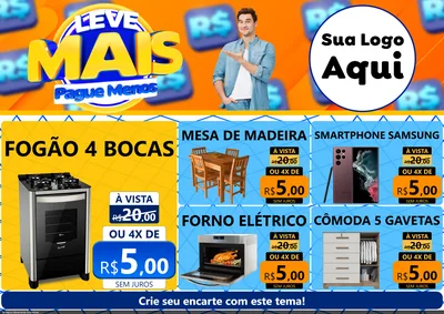 Modelo de Encarte para Encarte A4 Horizontal com o tema Leve Mais, Pague Menos para Móveis e Eletro
