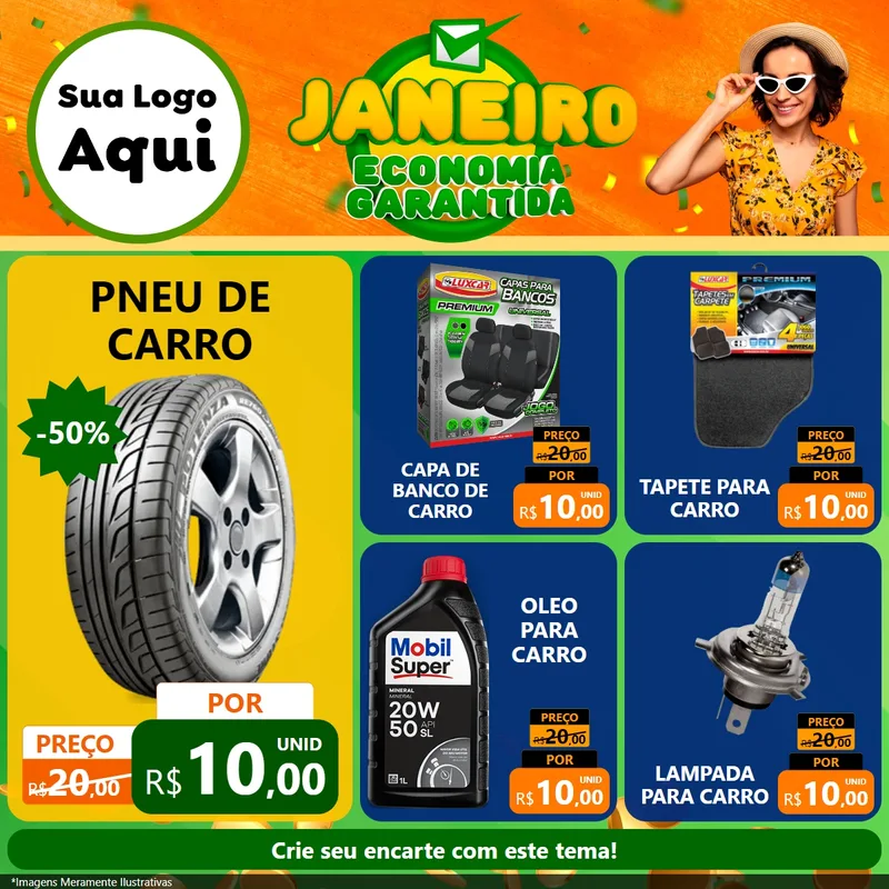 Modelo de Rede Social para Feed Facebook com o tema Janeiro - Economia Garantida para Auto peças