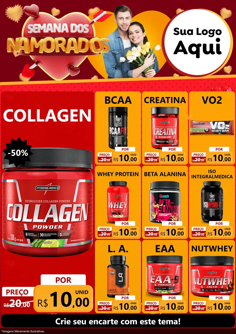 Modelo de Encarte para Encarte A4 Vertical com o tema Semana dos Namorados para Suplementos alimentares