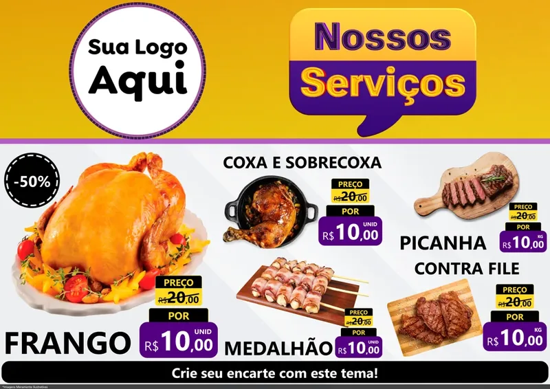 Modelo de Encarte para Encarte A4 Horizontal com o tema Nossos Serviços para Assados