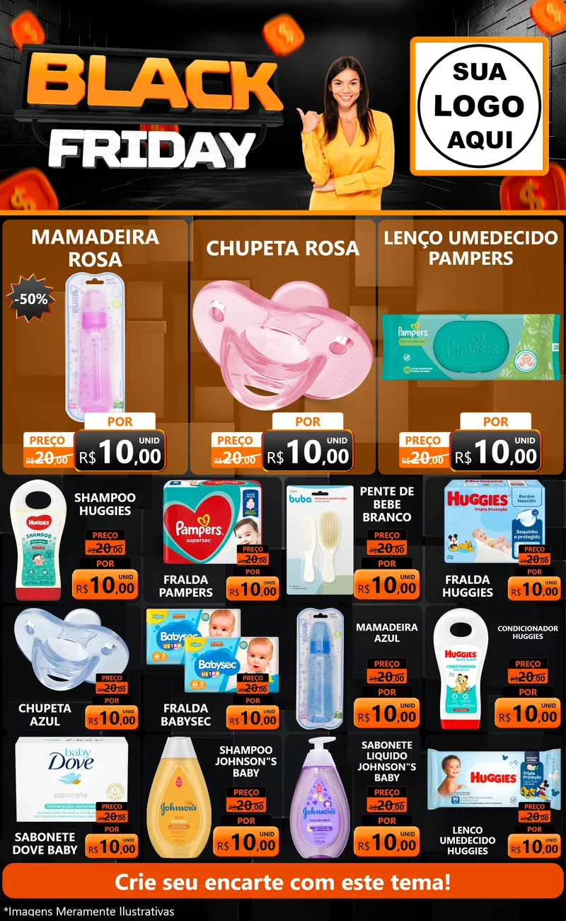 Modelo de Encarte para Encarte Grande com o tema Black Friday para Bebês