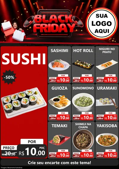 Modelo de Encarte para Encarte A4 Vertical com o tema Black Friday para Comida japonesa