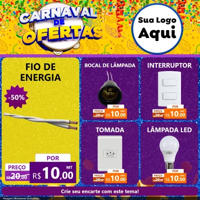 Modelo de Rede Social para Feed Facebook com o tema Carnaval de Ofertas para Materiais Elétricos