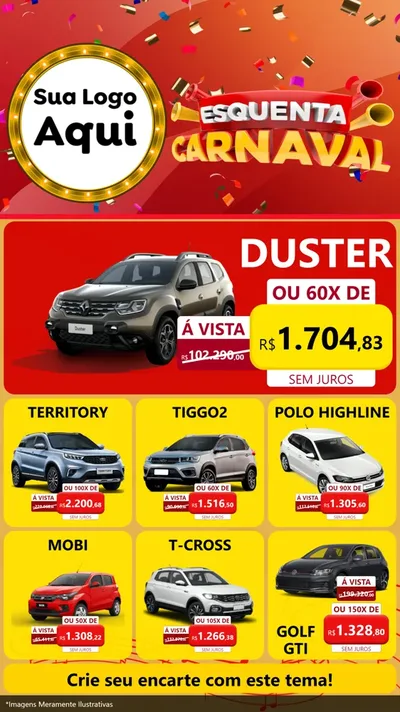 Modelo de Rede Social para Stories com o tema Esquenta Carnaval para Concessionaria de Carros