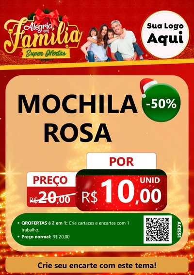 Modelo de Cartaz para Cartaz A4 Vertical com o tema Alegria em Família Super Ofertas - Natal para Papelaria