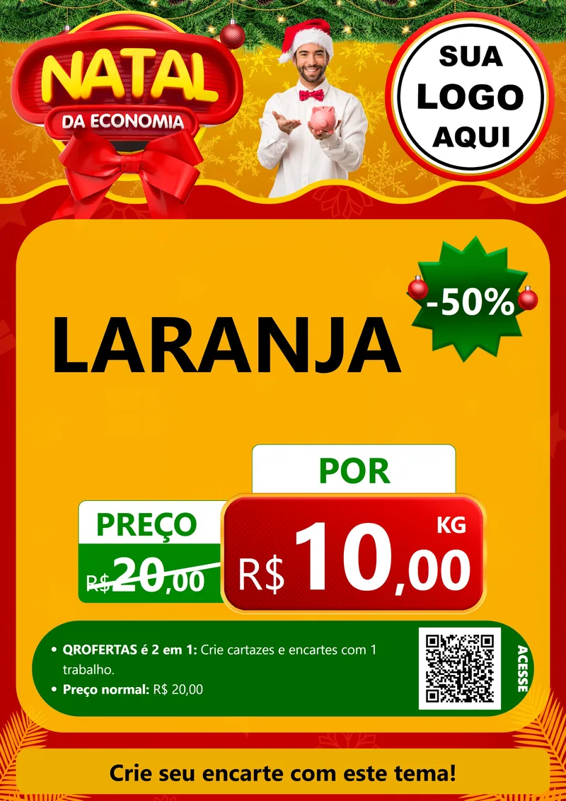 Modelo de Cartaz para Cartaz A4 Vertical com o tema Natal da Economia para Hortifrúti