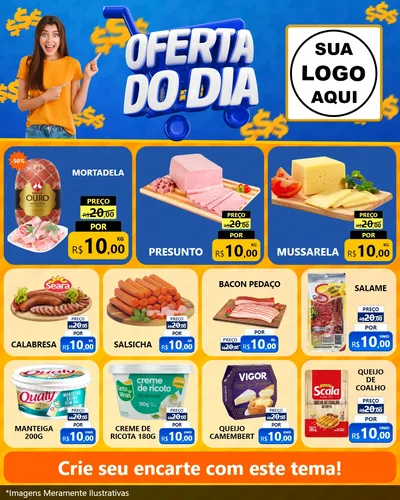 Modelo de Rede Social para Feed Instagram com o tema Oferta do Dia para Frios e Laticínios