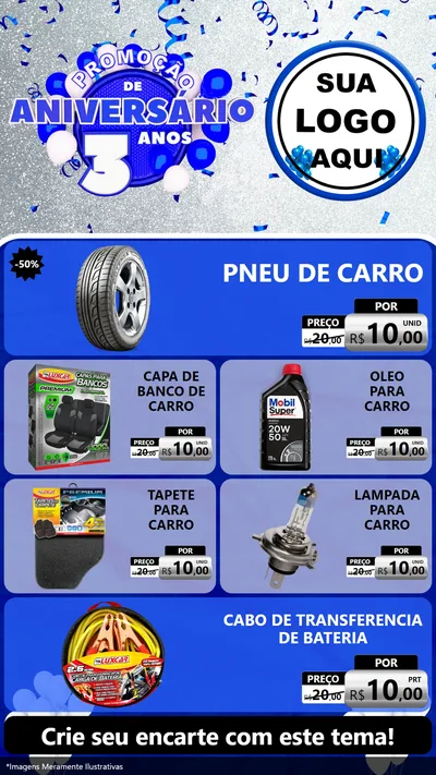 Modelo de TV para TV Vertical com o tema Promoção de Aniversário - 3 Anos para Auto peças