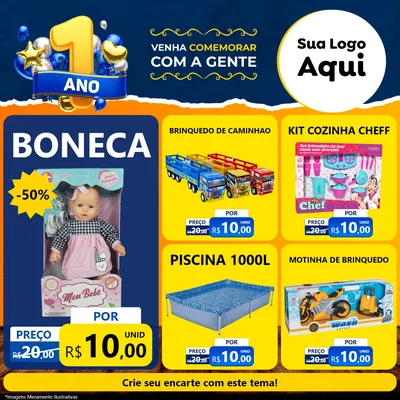 Modelo de Rede Social para Feed Facebook com o tema Um Ano de Aniversário para Brinquedos