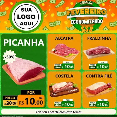 Modelo de Rede Social para Feed Facebook com o tema Comece Fevereiro Economizando para Açougue