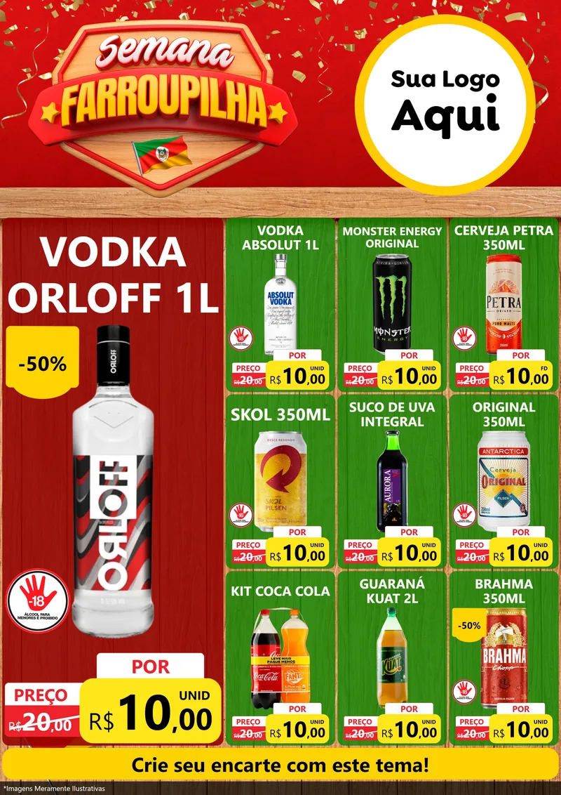 Modelo de Encarte para Encarte A4 Vertical com o tema Semana Farroupilha para Distribuidora de bebidas