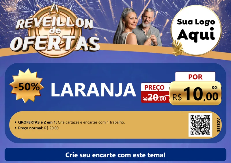 Modelo de Cartaz para Cartaz A4 Horizontal com o tema Réveillon de Ofertas para Hortifrúti