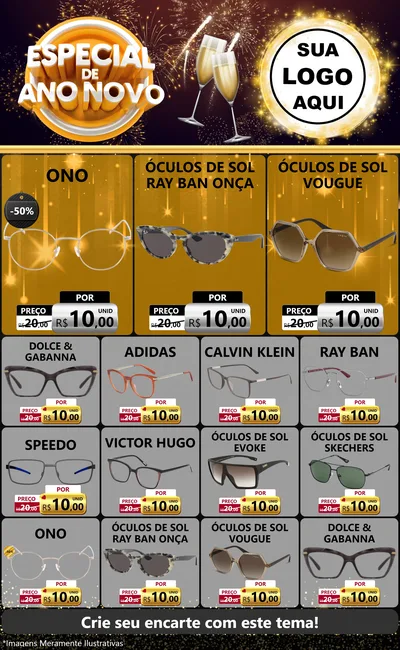 Modelo de Encarte para Encarte Grande com o tema Especial de Ano Novo para Óticas
