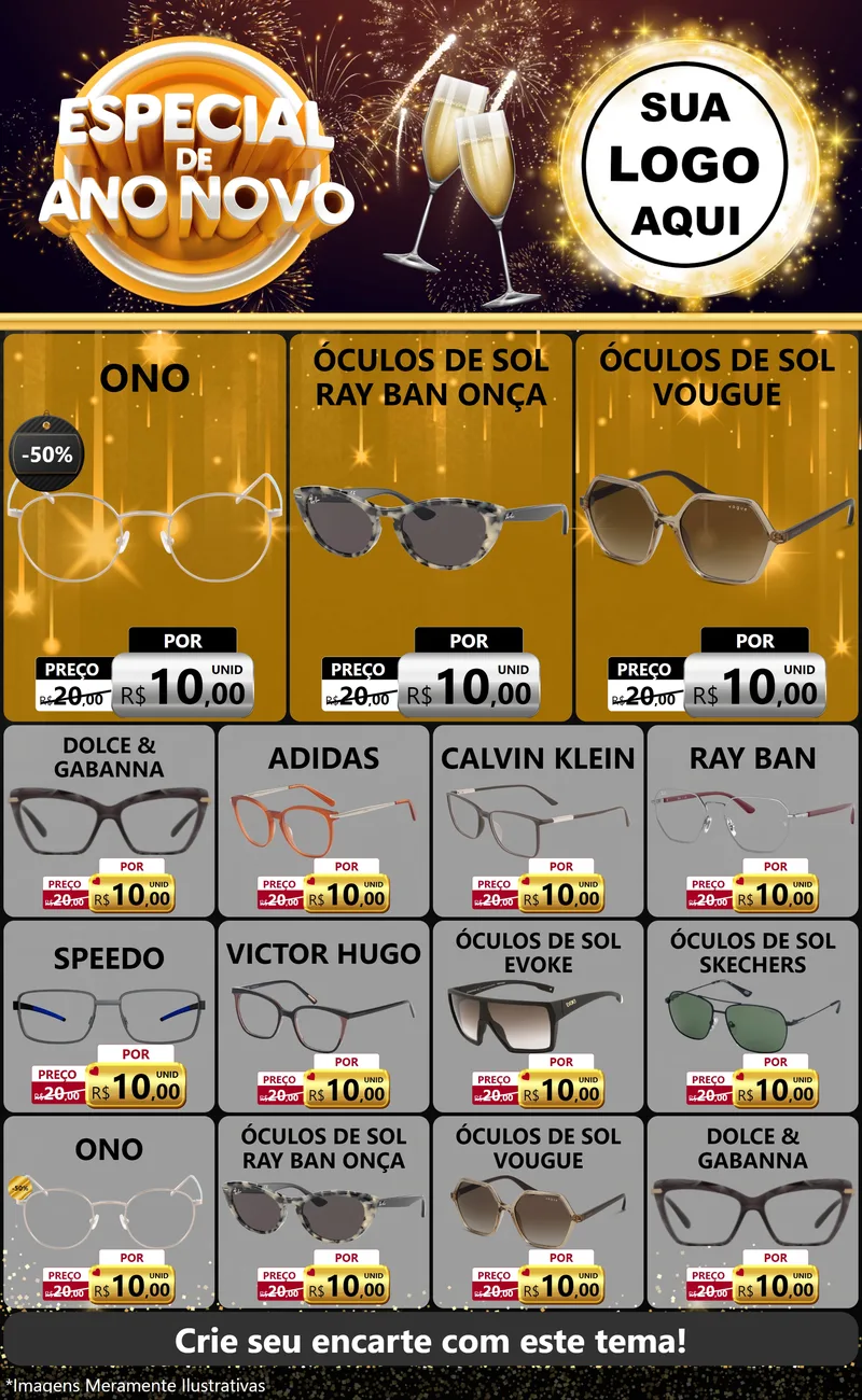 Modelo de Encarte para Encarte Grande com o tema Especial de Ano Novo para Óticas