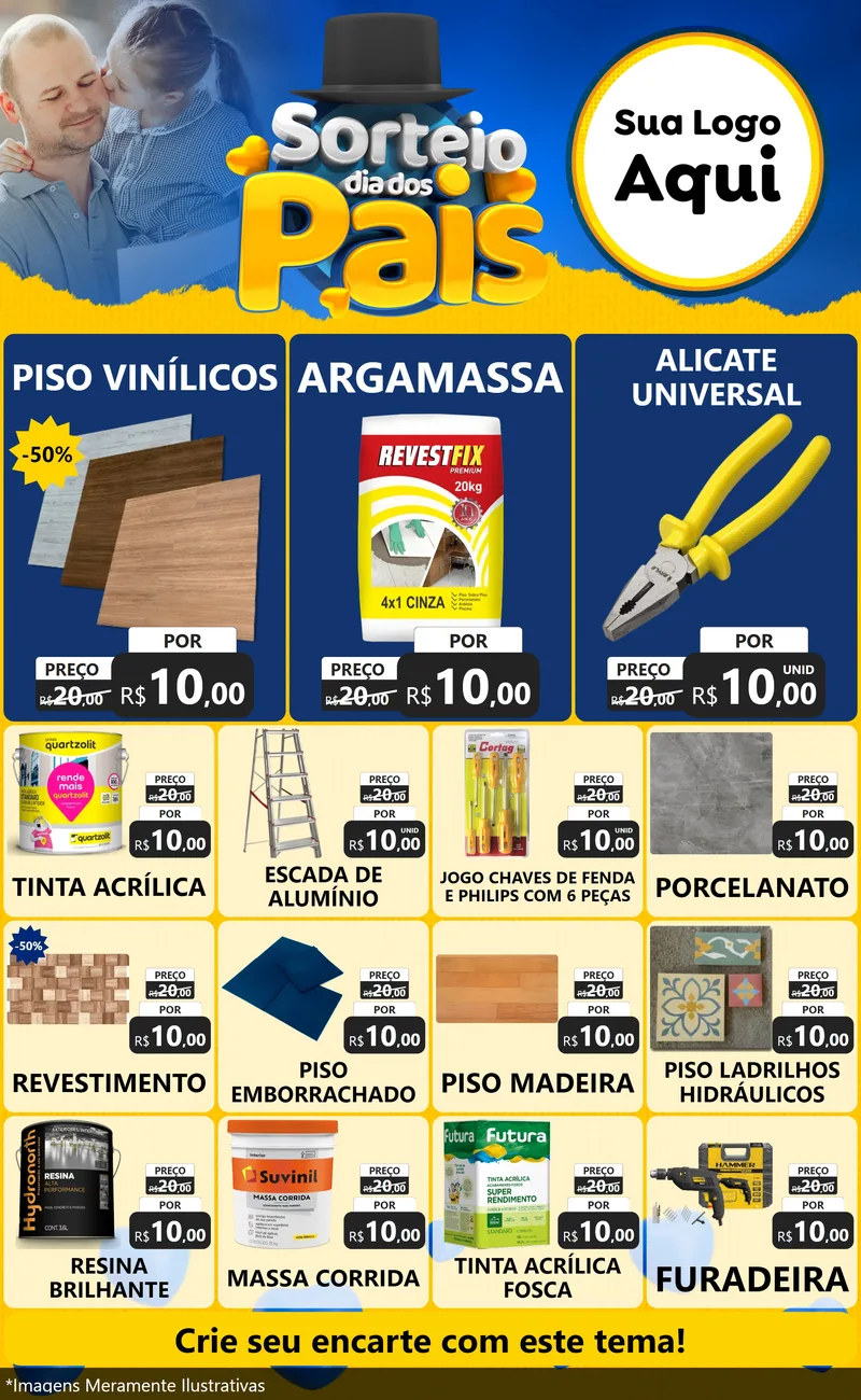 Modelo de Encarte para Encarte Grande com o tema Sorteio Dia Dos Pais para Material para Construção