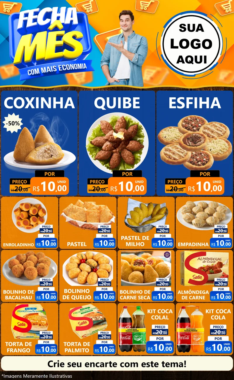 Modelo de Encarte para Encarte Grande com o tema Fecha Mês Com Mais Economia para Salgadaria