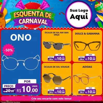 Modelo de Rede Social para Feed Facebook com o tema Esquenta de Carnaval para Óticas