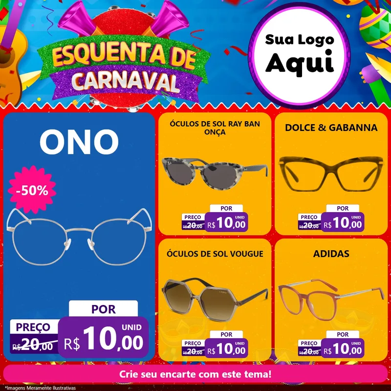Modelo de Rede Social para Feed Facebook com o tema Esquenta de Carnaval para Óticas