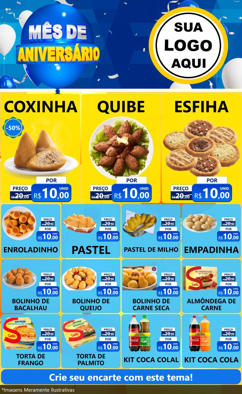 Modelo de Encarte para Encarte Grande com o tema Mês de Aniversário para Salgadaria