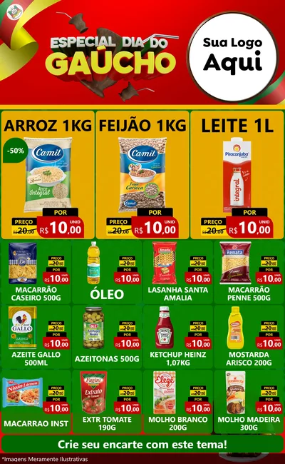Modelo de Encarte para Encarte Grande com o tema Especial Dia do Gaúcho para Supermercado