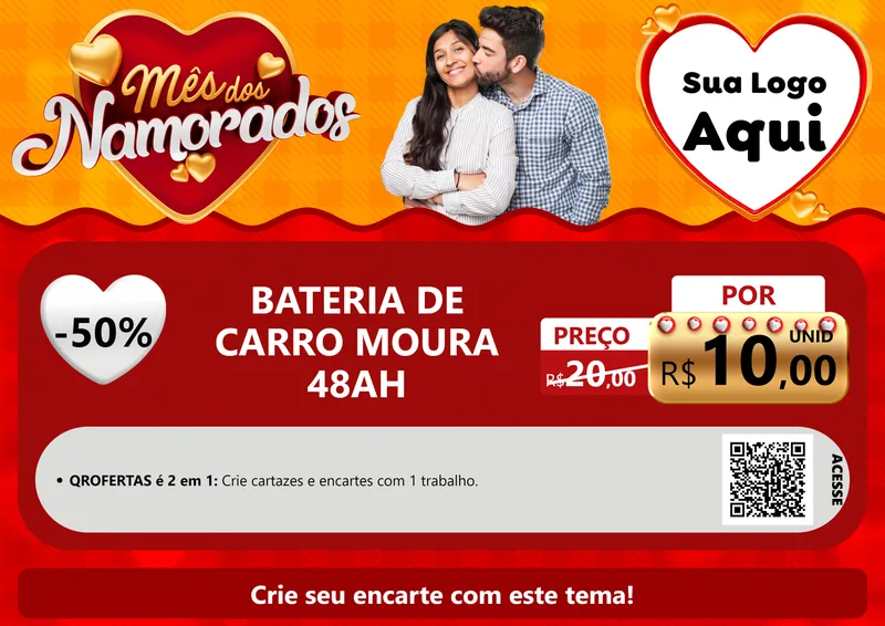 Modelo de Cartaz para Cartaz A4 Horizontal com o tema Mês dos Namorados para Baterias Elétricas