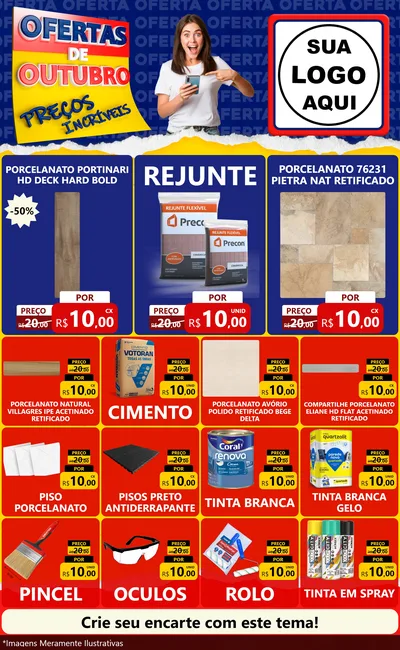 Modelo de Encarte para Encarte Grande com o tema Ofertas de Outubro - Preços Incríveis para Pisos e revestimentos