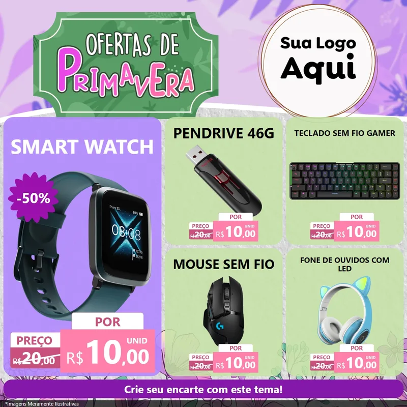Modelo de Rede Social para Feed Facebook com o tema Ofertas de Primavera para Informática