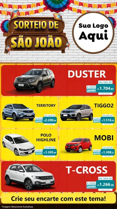 Modelo de TV para TV Vertical com o tema Sorteio de São João para Concessionaria de Carros