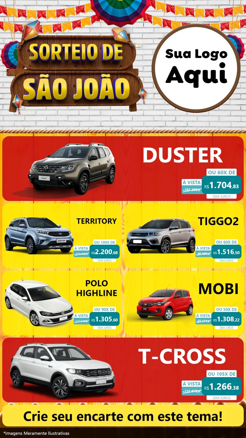 Modelo de TV para TV Vertical com o tema Sorteio de São João para Concessionaria de Carros
