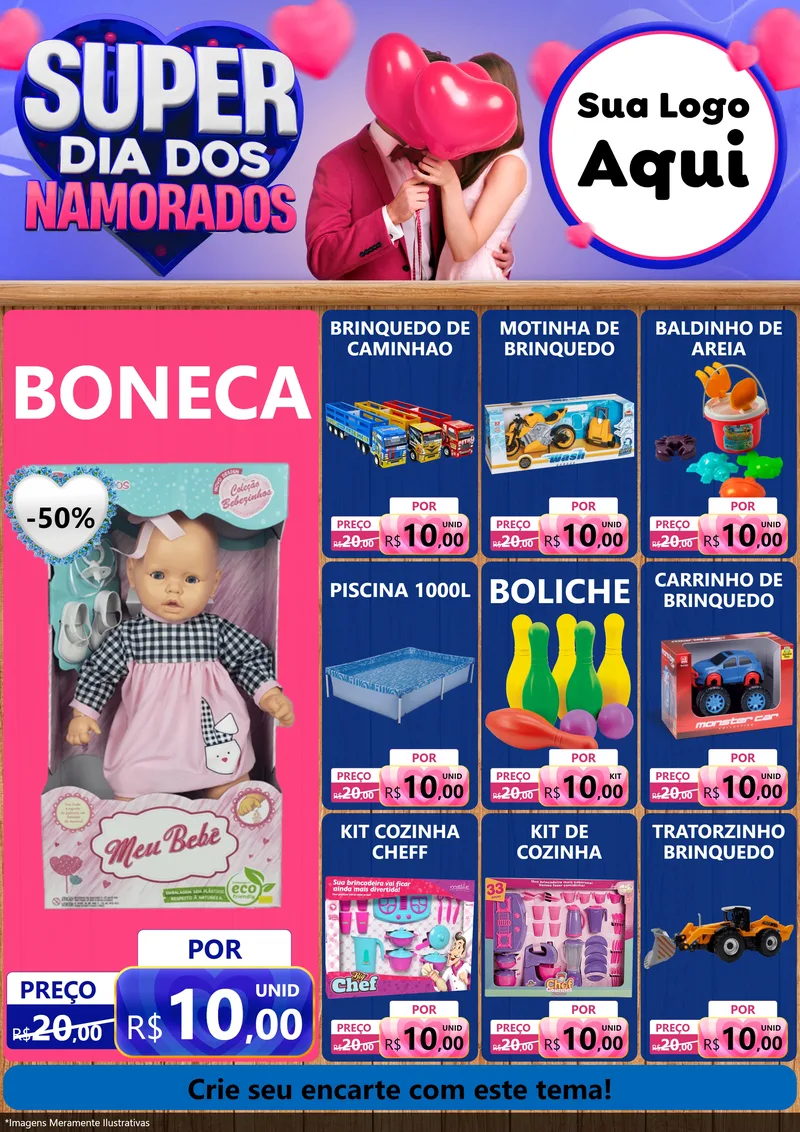 Modelo de Encarte para Encarte A4 Vertical com o tema Super Dia dos Namorados para Brinquedos