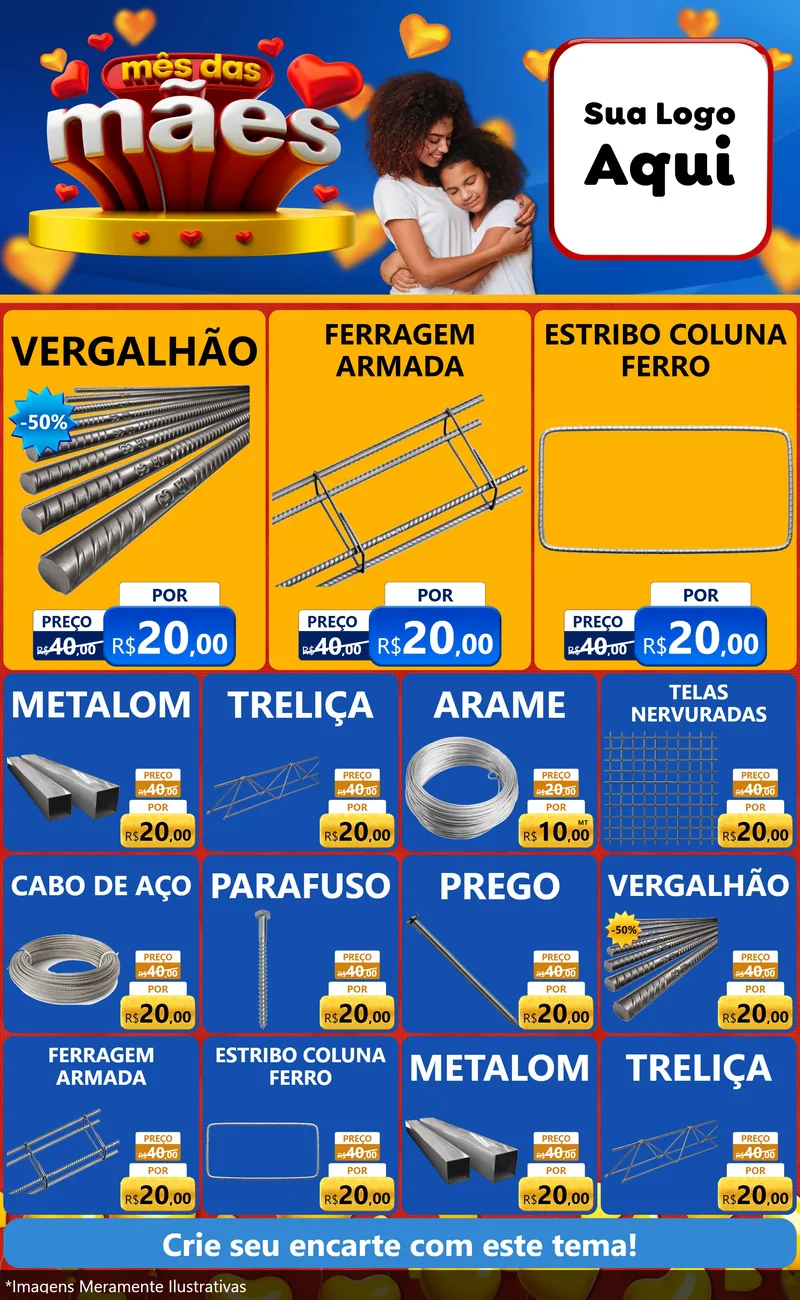 Modelo de Encarte para Encarte Grande com o tema Mês das Mães para Ferragens